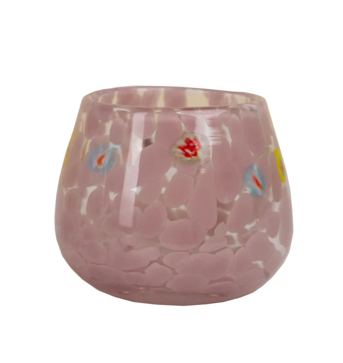 Glass Votive W/Dots-Multi Pink Blue and white