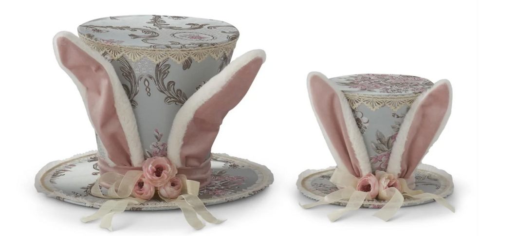 6.25 Inch Blue Floral Top Hat w/Bunny Ears-SM