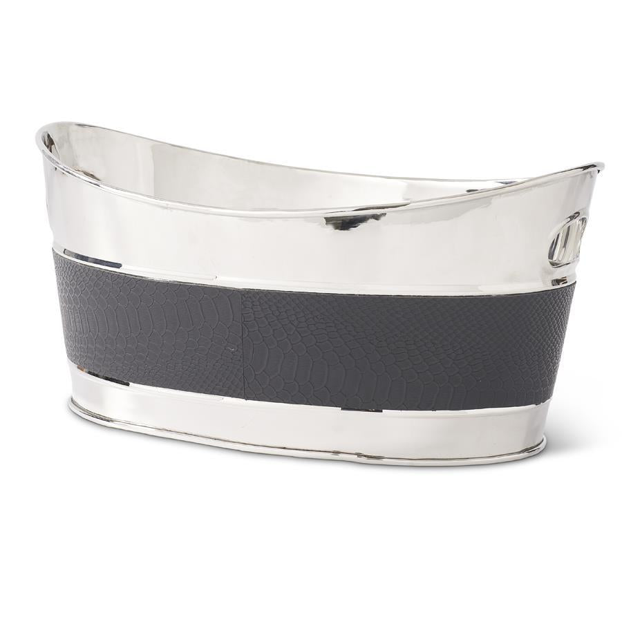 Silver W/Black Leather Wine Bucket