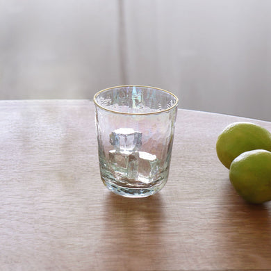 Mother of Pearl Stemless Glass w/ Gold Rim