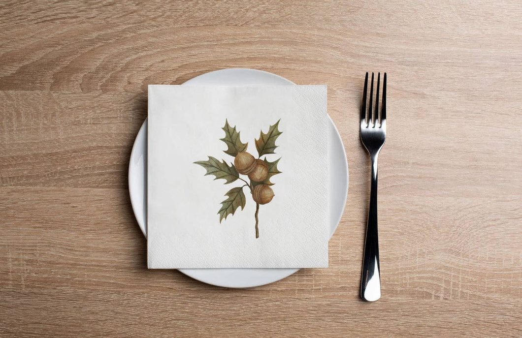 Acorn Cluster Cocktail Napkin - Fall / Thanksgiving