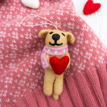 Valentine's Dog Felt Wool Ornament - Heart, Love