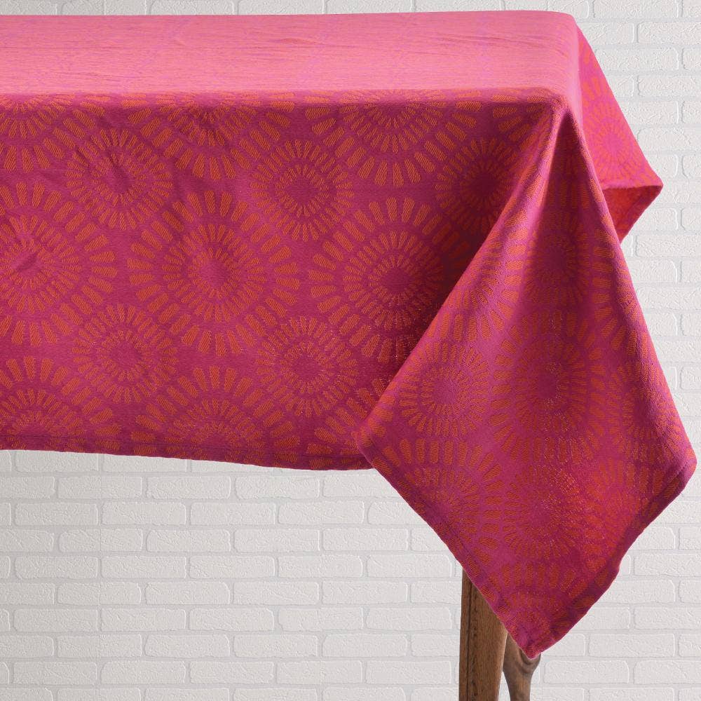 Jacquard Cobblestone Fuschia Tablecloth