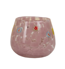 Glass Votive W/Dots-Multi Pink Blue and white