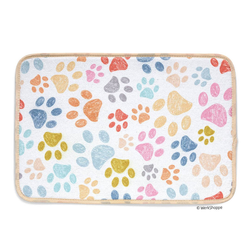 Paw Prints Microfiber Pet Bowl Mat, Cat & Dog Food Placemat