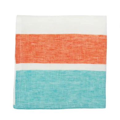 Bold Stripe Linen Towel - Turquoise/Orange