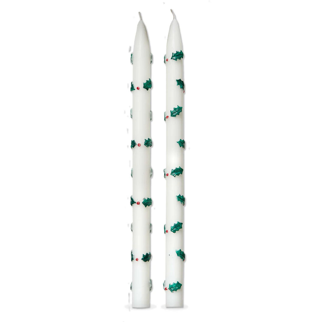 Holly Berries Painted Taper Candles
