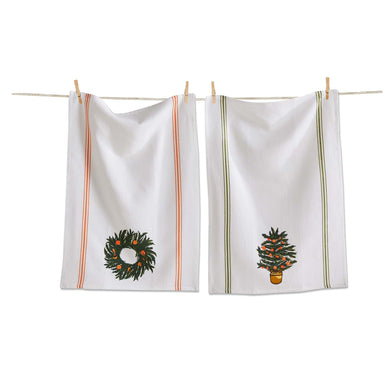 CITRUS TREE & WREATH DISHTOWEL S/2