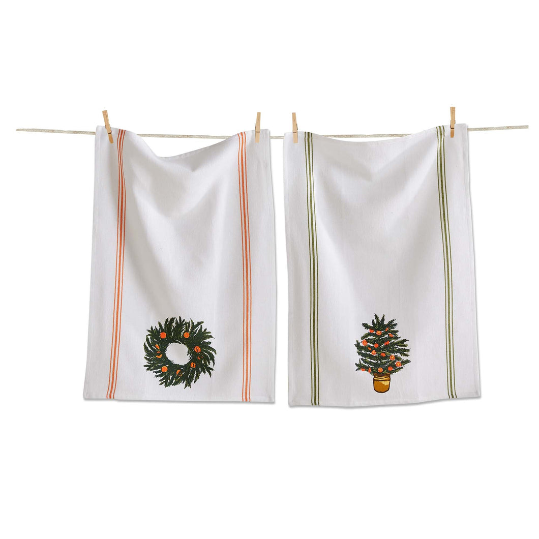 CITRUS TREE & WREATH DISHTOWEL S/2