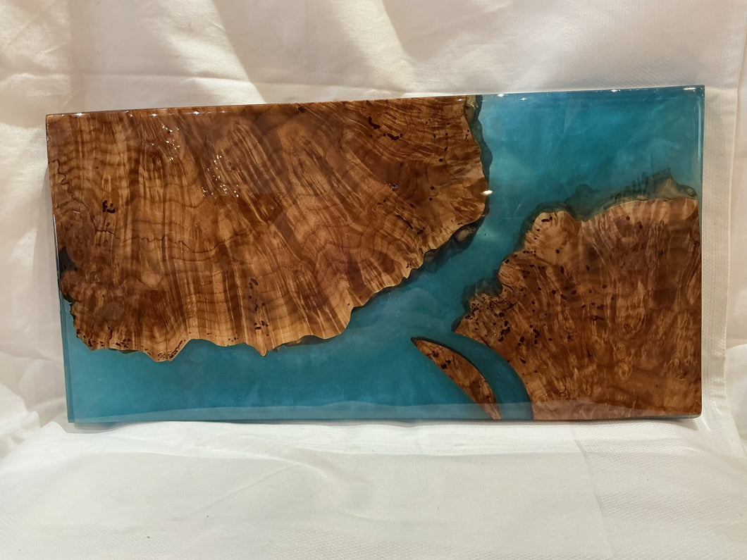 Maple Burl Charcuterie Board w/Blue Epoxy-2505