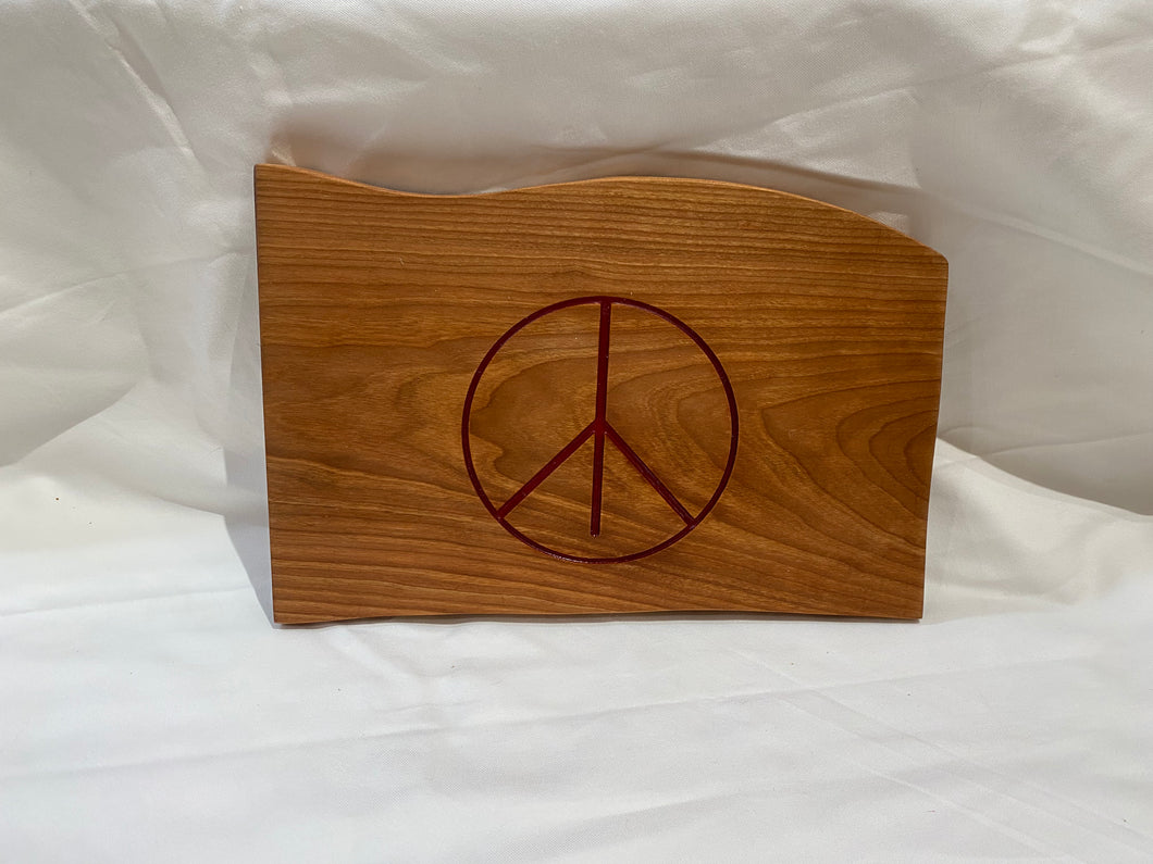 Irregular Shaped Cherry Cutting Board With Peace Sign