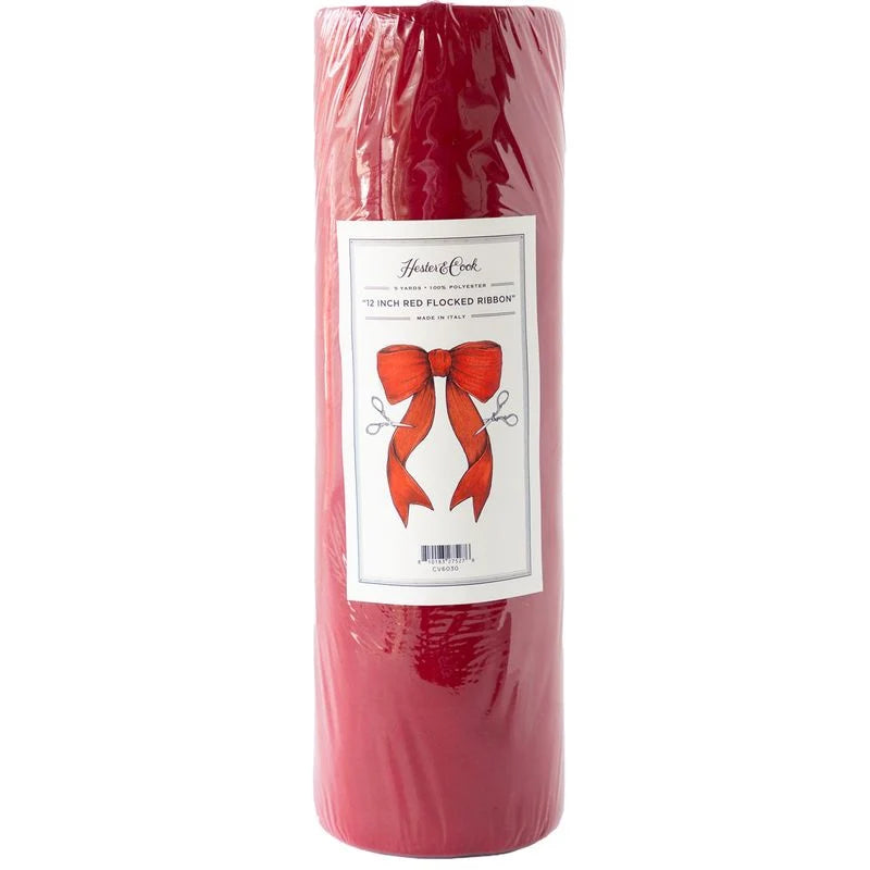 12 Inch Red Flocked Ribbon