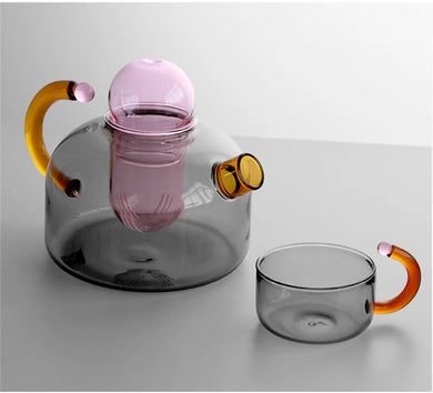 Pink Glass Teapot Set W/2 Cups
