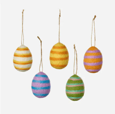 Assorted Striped Egg Ornament-Wool