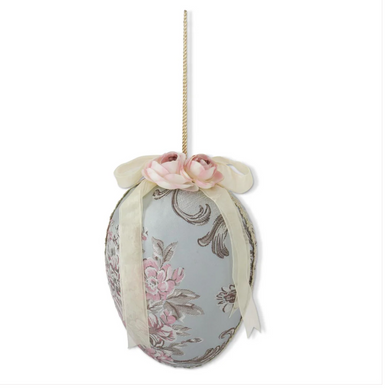 8.25 Inch Blue Floral Egg Ornament