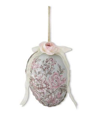 6.5 Inch Blue Floral Egg Ornament