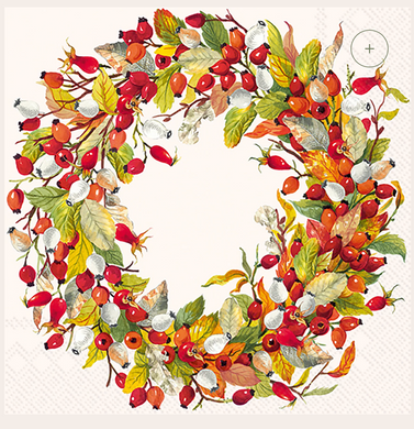 Rose Hip Wreath Cocktail Napkin