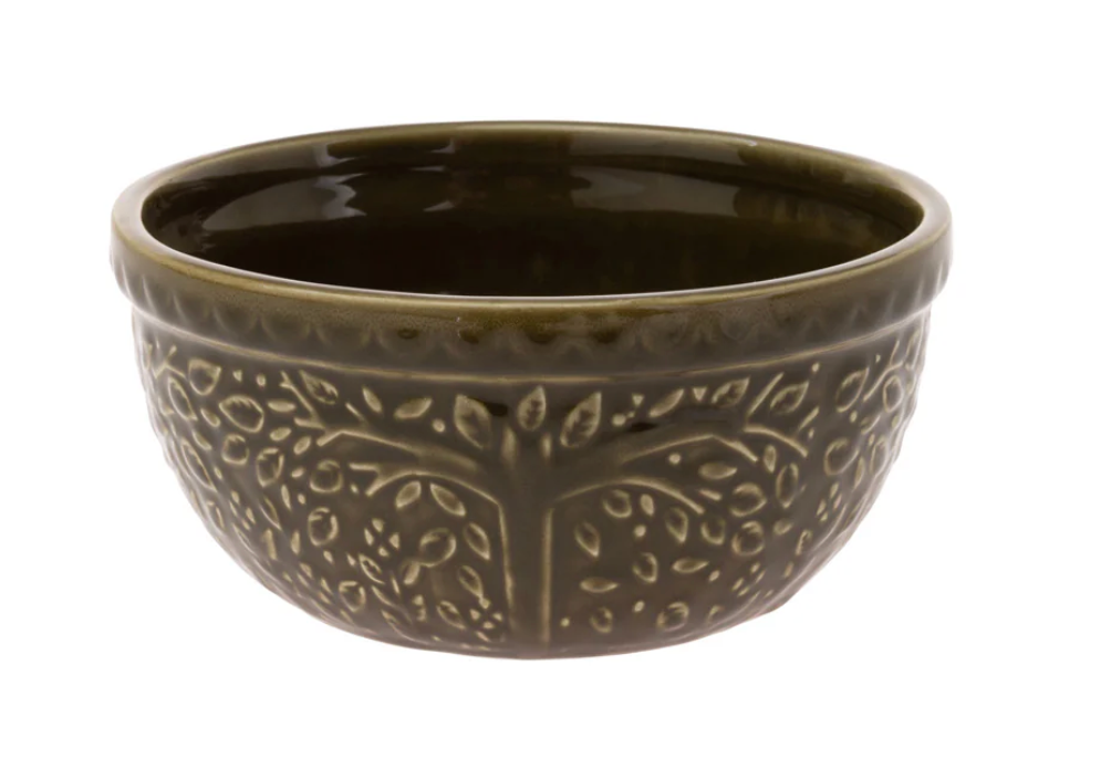 Olive Green Leaf Embossed Bowl