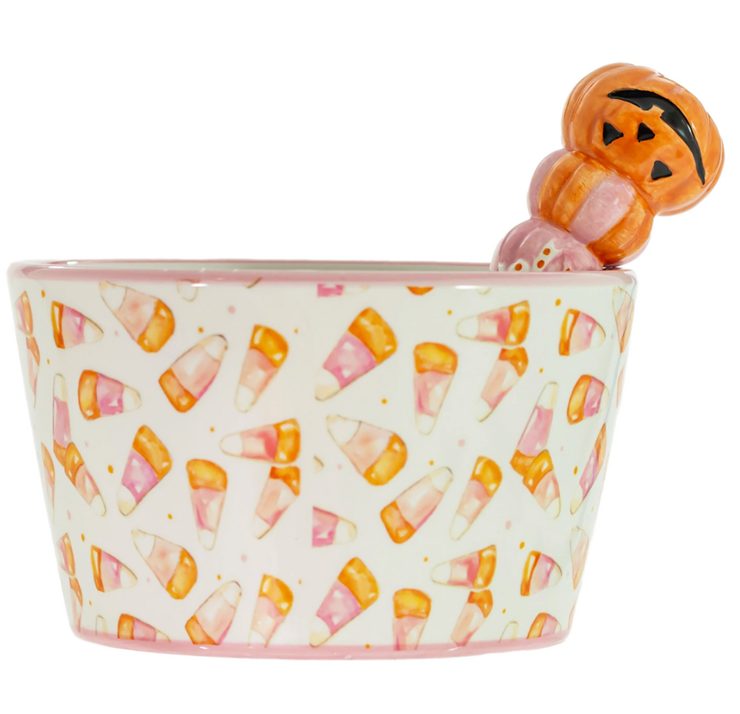 Pink Candy Corn Bowl and Spreader Set