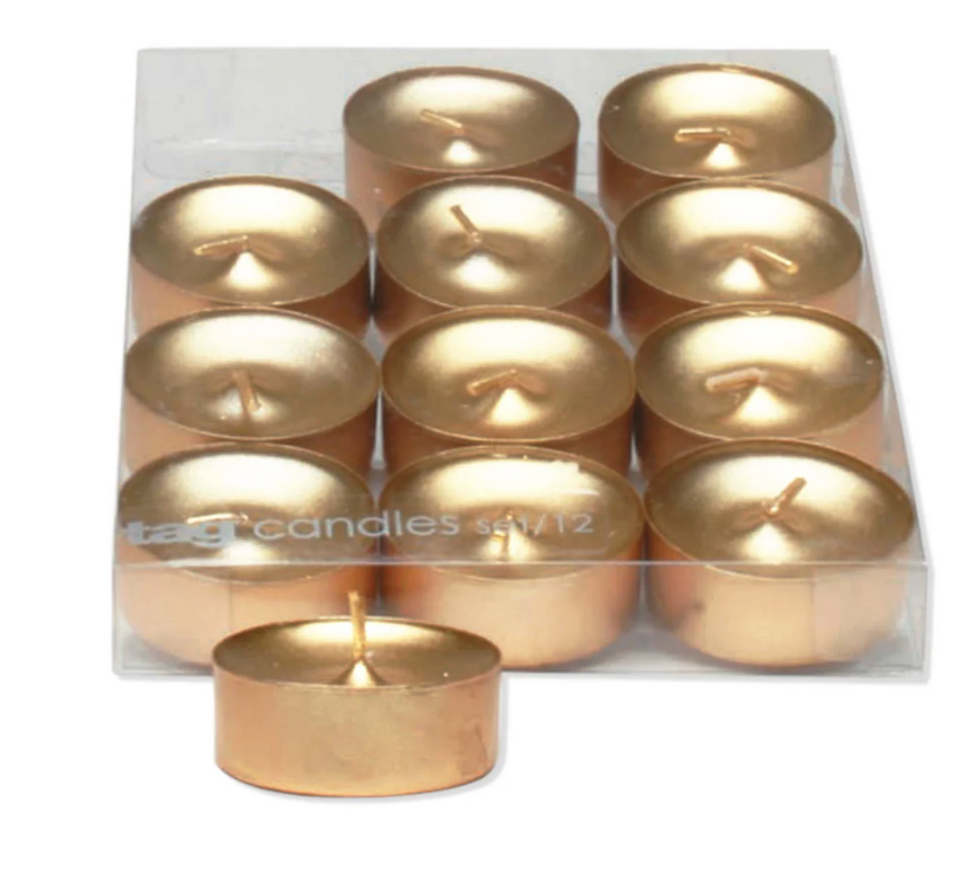Shimmer Metallic Tealight Candles Set Of 12