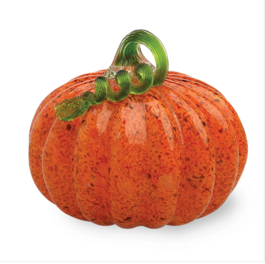 Medium Glass Pumpkin Orange With Green Stem