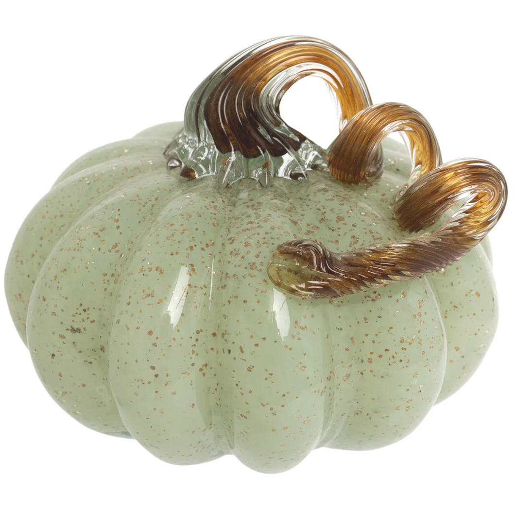 Seafoam & Gold Speckled Glass Pumpkin Small