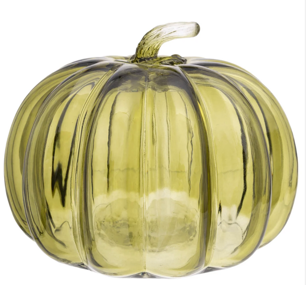 Olive Green Glass Pumpkin Small