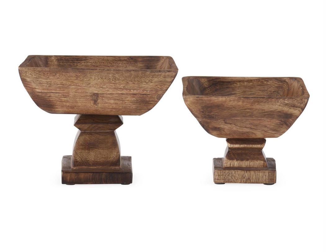 Square Wood Pedestal Bowls
