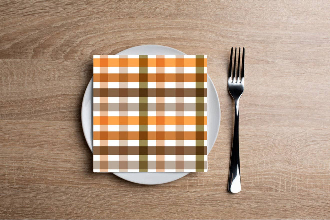 Autumn Gingham Cocktail Napkin Fall  - Thanksgiving