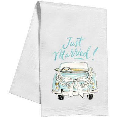 Just Married! Car, Bow, Flowers  Towel