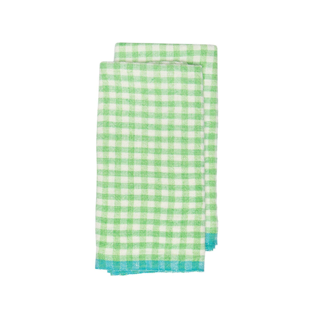 Two-Tone Gingham Kitchen Towels Lime & Aqua, Set of 2