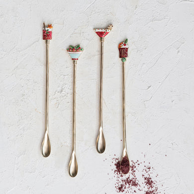 Holiday Cocktail Spoon with Enameled Beverage Icon Handle