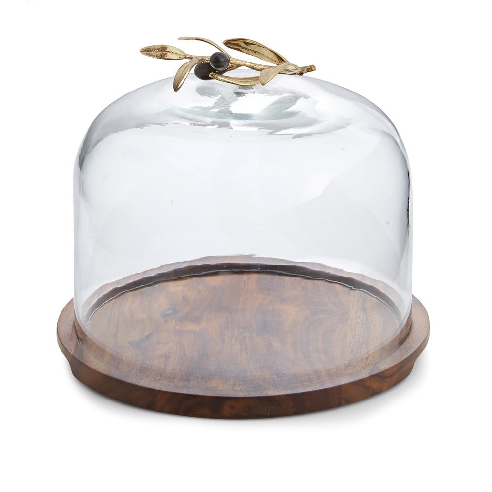 Olive Branch Glass Dome w/ Wood Board