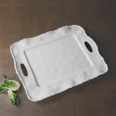 Vida Alegria Rectangular Tray with Handles - White